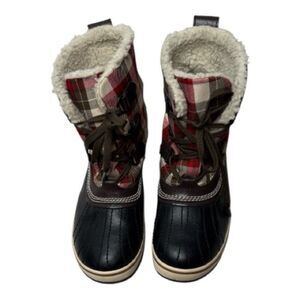 Sorel Women’s Tivoli Ankle Waterproof Red Plaid Lace Up Boots. Size 9.5.